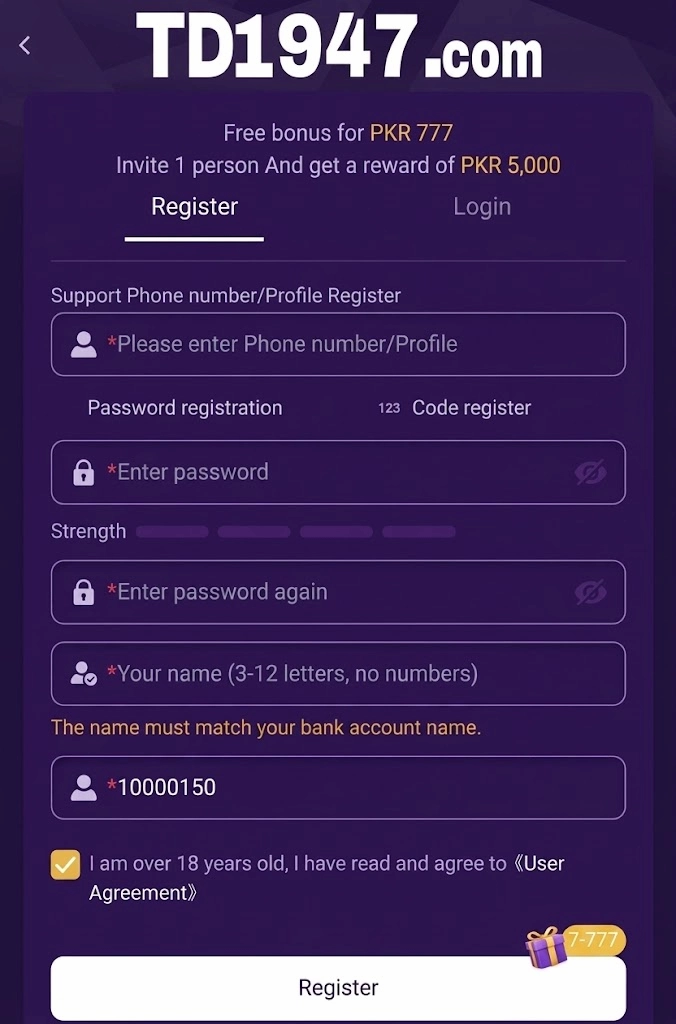 TD1947 Register& Login