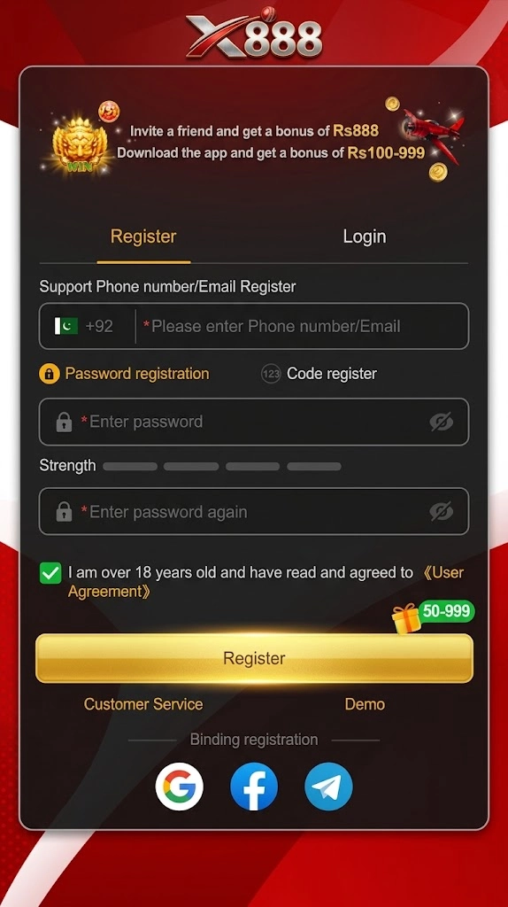 X888 Register & Login