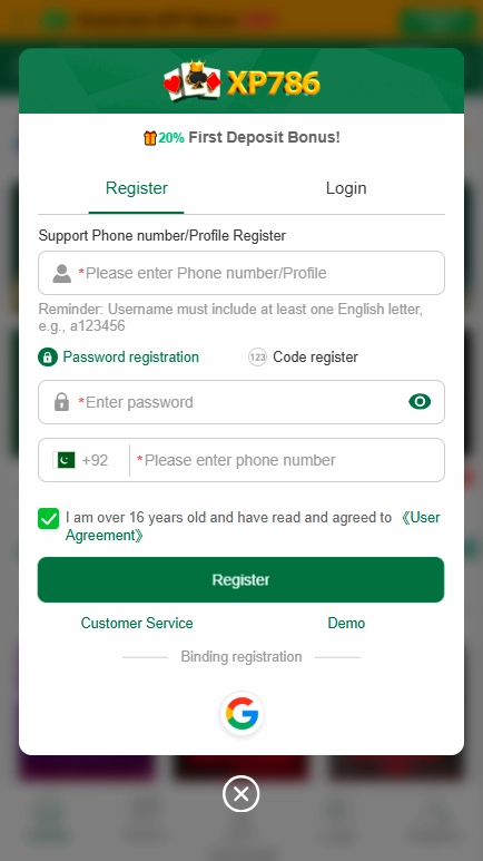XP786 Register & Login