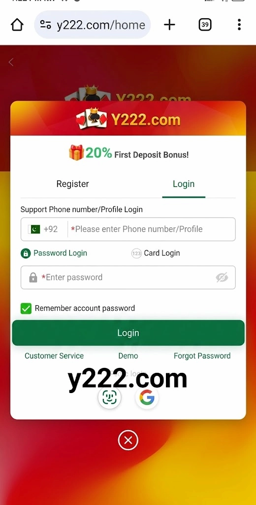 Y222 Register & Login